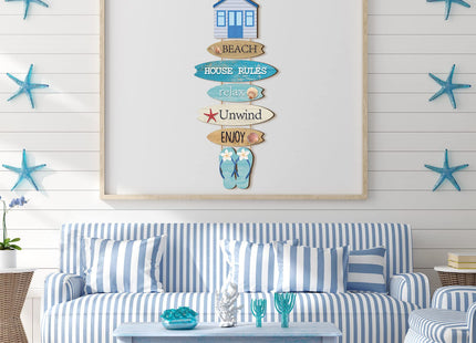 Kigley Beach Theme Wooden Wall Decor Summer Coastal Ocean Hanging Decor for Living Room, Bedroom, Bathroom Flip Flop Wood Sign with Starfish, Seashell, Coastal Wall Art for Home Office 25.2 x 9.4 Inch