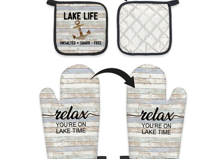 FIicy Lake House Gifts Oven Mitts and Pot Holders Sets, Lake Lovers House Kitchen Accessories Sets,Rustic Relax You’re on Lake Time Heat Resistant Oven Glove Potholders for Kitchen Cooking Baking BBQ