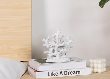 Elegondrar 6" H White Coral Decor, Resin Coral Statue, Nautical Decor for Home, Bedroom, Bathroom, Living Room, Beach/Coastal/Ocean Themed Tabletop Decor