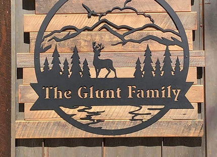 RealSteel Personalized Outdoor Metal Sign, Customize the Great Outdoor Deer & Mountain Monogram, Rustic Cabin, Lodge, or Home Décor, Laser Cut Steel Wall Art, Family Gifts