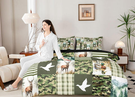 Erosebridal Green Camo Twin Comforter Set with Sheets | Mallard Duck Camo Deer 7-Piece Bedding Set Mens Country Camouflage Bed in a Bag, Woodland Animals Farmhouse Bed Sets,Cabin Duck Hunting Decor