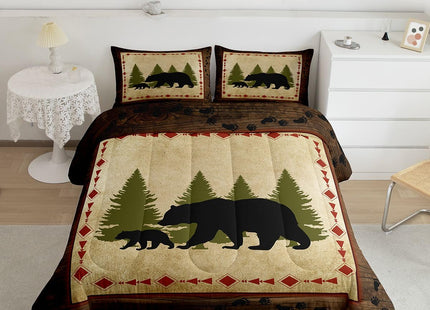 Rustic Farmhouse King Size Bear Paw Print Comforter Set - Wild Bear Bedding, Nature Woodland Decor, Down Comforter & Duvet Insert in Brown & Green