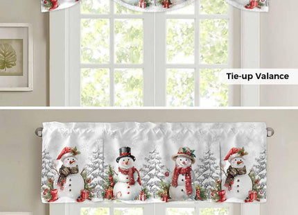 Christmas Snowman Tie Up Window Valances for Kitchen Winter Gray Snowflake Rod Pocket Curtain Valances Pine Tree Short Topper for Small Windows Valance Curtains for Bedroom Living Room 42" x 12"
