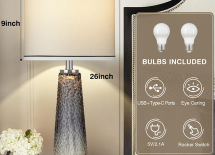 26" Coastal Table Lamps for Living Room, Modern Bedside Lamps for Bedroom