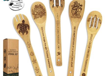 Sea Turtle Gifts for Women 6PCS Unique Sea Turtle Print Bamboo Spoons Gifts Set with Keychain Sea Turtle Decor Kitchen Gifts for Mom Bestie Teacher