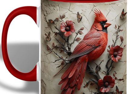 Cardinal Bird Coffee Mug, 11oz Ceramic Red with Songbird and Flower Design, Gift for Women, Nature Lovers, Birthdays, Tea, Coffee, Hot Chocolate Lovers, Artistic and Elegant (Red Cardinal Bird)