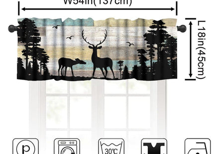 wlsgdsg Vintage Moose Valance Curtain Rustic Old Plank Forest Hunting Lodge Deer Animal Window Treatment Valances Curtains for Kitchen Living Room Bedroom 54x18In 1P