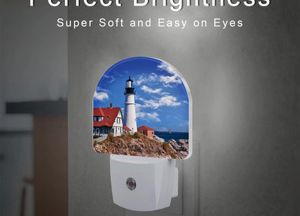 sndheke Beautiful White Lighthouse Night Light Plug into Wall, Ocean Seaside Lighthouse Dusk to Dawn Night Light Plug in,0.5w Energy Saving Sleep Friendly NightLight for Kids Boys Girls Home Decor