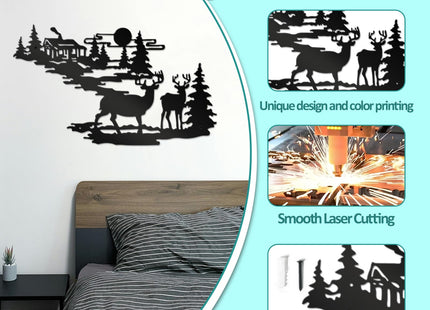 ESTART Metal Cabin Deer Wall Art Decor Forest Cabin Decor