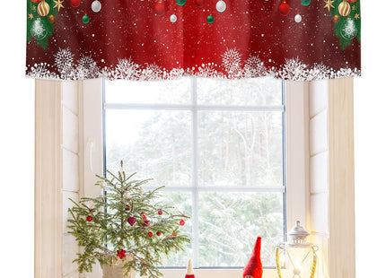BestLives Christmas Curtain Valance Xmas Baubles Coniferous Rod Pocket Valance Window Treatments 1 Panel Pine Tree Twig Red Short Curtains for Kitchen Windows Bathroom Bedroom 54 x 18 inch