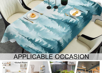 Beabes Foggy Forest Rectangle Tablecloth 52x70 Inch Pine Tree Forest Blue Dining Table Cloth Table Cover for Home Kitchen Restaurant Party Buffet Picnic, 4-6 Seats