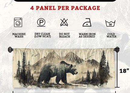 Wssklovj Bear Valance Curtain for Windows 4 Pack Mountain Forest Wood Wildlife Rod Pocket Printed Curtain Valances Short Tier Curtains for Living Room Bathroom Bedroom 54x18 Inch