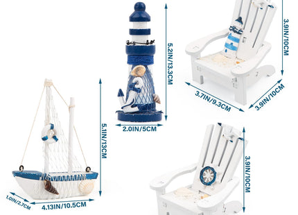 JQAQJU 4" Wooden Beach Chair Lighthouse Sailboat, 4pcs Nautical Home Decor