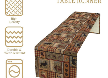 Retro Rustic Style Table Runner, Bear Moose Deer Country Cabin Farmhouse Dinner Table Decoration for Home Living Room Kitchen Dining Room 13x36in