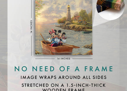 Thomas Kinkade Mickey and Minnie Lighthouse Cove 14" x 14" Gallery Wrapped Canvas Art | Frameless Room Wall Art | Certificate of Authenticity Included
