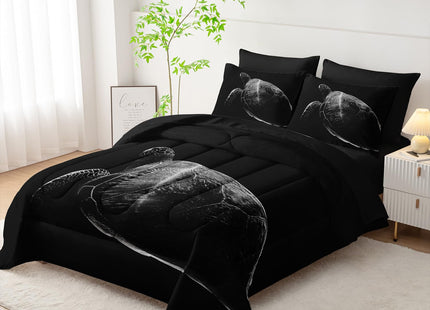 Nttopship Black Sea Turtle Comforter Set,Sea Turtle Bedding Set 7 Piece in A Bag,Beach Themed Bedroom Comforter Set Twin Size for Kids Teen Girls Boys Room Decor Microfiber Lightweight All Season