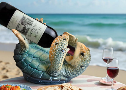 Sea Turtle Wine Bottle Holder Rack Countertop Beach Room Coastal Decor