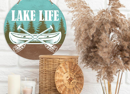 Muktoujaumai Lake House Wall Decor, Rustic Lake Life Sign, 10.2" x 10.2" Wooden Wall Sign, Hanging, Farmhouse, Bathroom, Cabin, Kitchen, Beach House, Door