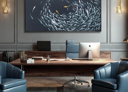 Framed Wall Art,Sea Fish Wall Decor for Living Room,Blue Beach Theme Artwork,Coastal Large Pictures Poster Prints Arts for for Bedroom Dining Room 29"x58"