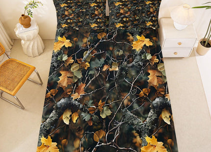 Castle Fairy Natural Bed Sheets 4 Pcs Full Size for Room Decor Forest Woods Deep Pocket,1 Fitted Sheet 1 Flat Sheet 2 Pillowcases,Nature Camo Tree Leaves Bedding Set,Green