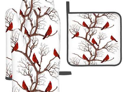 Winter Cardinal Birds Oven Mitts and Pot Holders Sets of 3 Hot Pads