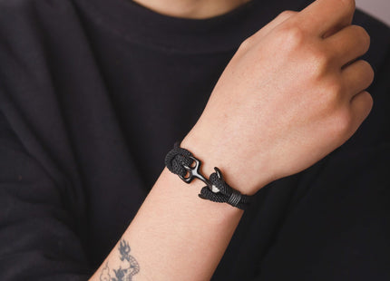 HAQUIL Black Paracord Anchor Bracelet | Unisex Nautical Rope Design, Secure Hook Closure