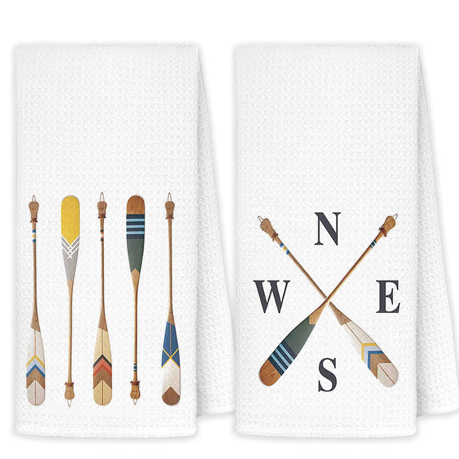 JINYO Boat Oar Nautical Kitchen Towels Set of 2, Lake House Beach House Decor Hand Towels for Bathroom, Coastal Dish Towels Tea Towels for Kitchen, Nautical Beach Bathroom Kitchen Decor, 16x24 Inch
