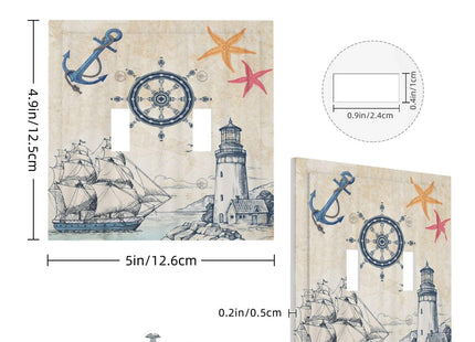 Nautical Sailboat Beach Anchor Pirate Beacon Ocean Double Toggle Light Switch Covers Decorative 2 Gang Wall Plate Electrical Faceplate Switchplate for Farmhouse Bathroom Bedroom Living Room Decor