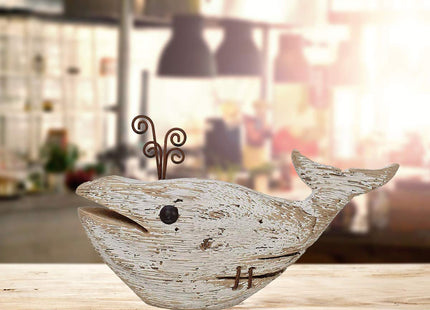 Rustic Wooden Whale Tabletop Statue - Decorative Nautical Ocean Beach Coastal Themed Home Decor Figurine Carving Sculpture - 8" L