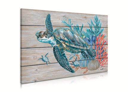 Sea Turtle Bathroom Wall Decor: Teal Coral Canvas Wall Art Sea Turtle Painting Gifts for Turtle Lovers Women Bedroom Office Home Decorations Rustic Swimming Turtle Picture Print Framed 24"x16"