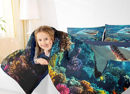 jejeloiu Ocean Sea Animal Duvet Quilt Queen Size Shark Comforter for Kids Boys Girls Decor Marine Theme Bedding Set Breathable Soft Lightweight Microfiber Bedroom Decor Quilt Set