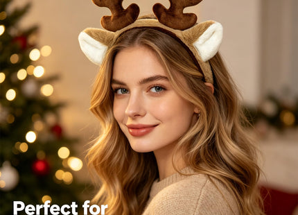 Dolkoic 2Pack Reindeer Antlers Headband Deer Antlers Fluffy Animal Ears Headband Party Cosplay Deer Costume for Christmas Halloween