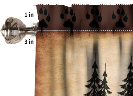 Black Bear Curtains Valances for Kitchen Windows, Pine Tree Silhouettes Valance for Living Room Bathroom Bedroom, Kitchen Valance Rod Pocket Window Decor Curtain 54 by 18 in, 1 Panel