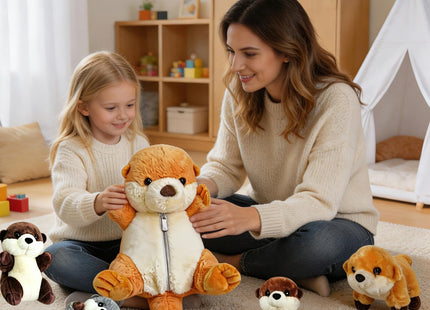 XYHQYB 5 Pcs Sea Otter Stuffed Animals, 17" Large Mommy Stuffed Otter Plush Toy with 4 Babies for Girls Boys, Soft Cuddly Otter Plushies Pillow Toy Gift for Kids Birthday Christmas Ocean Party