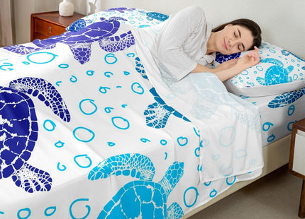 Sea Turtle Bedding Set King Kids Tortoise Fitted Sheet Underwater World Bed Sheet for Boys Girls Children Bedroom, Ocean Themed Home Decorative 4 Pcs Bedding Decor Set with 1 Flat &2 Pillowcases
