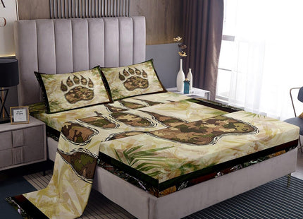 Erosebridal Camo Bear Paw Bedding Set Twin Camouflage Wild Animal Sheet Set Nature Woodland Tree Branch Camo Bed Sheets for Kids Boys Teen Men,Wildlife Fitted Sheet + Flat Sheet + 1 Pillow Case