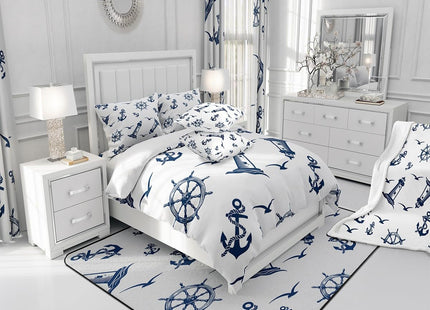 Feelyou Nautical Anchor Decor White Blue Bedding Set Twin Size Duvet Cover Set for Boys Girls Teens Ocean Duvet Cover Breathable Zipper Closure 2 Count 1 Duvet Cover & 1 Pillow Case
