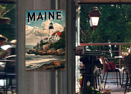 Maine Coastal Lighthouse Aluminum Metal Sign 8 x 12 Inch