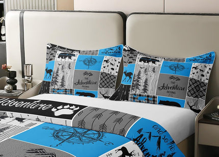 Erosebridal Hunting Deer 100% Cotton Duvet Cover Twin Size Boys Retro Rustic Farmhouse Bedding Set Bear Adventure Themed Comforter Cover Western Cowboy Wildlife Bedclothes 2 Piece with 1 Pillow Case