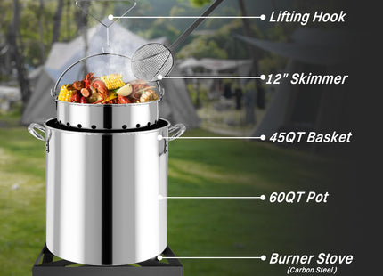 60QT Crawfish Boiler | Stainless Steel Seafood Boil Pot with Basket