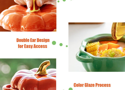 FTNESGYM Pumpkin Soup Bowl, 15.2oz Ceramic Halloween Pumpkin Bowl with Lid