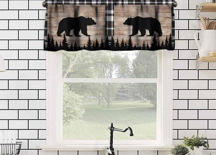 GoDazzling Vintage Bear Kitchen Curtain Valance, Country Farmhouse Forest Tree Black Bear Wildlife Animal Wooden Window Valance, for Bedroom Living Room Cafe Bathroom 1 Panels W54xL18in