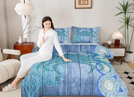Erosebridal Crab Print Comforter Twin Ocean Themed Bedding Set Boho Mandala Duvet Set Blue Coral Quilt Set 2 Piece Sea Wildlife Down Alternative Comforter with 1 Pillowcase Blue Bedroom Comforter Set
