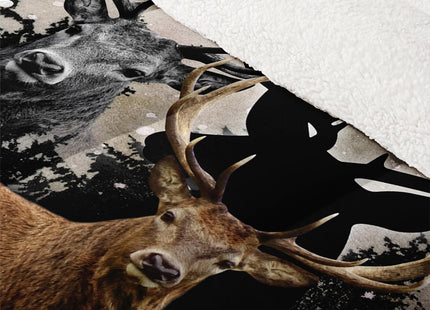 HOSIMA Hunting Camo Deer Bedding Twin Size Fuzzy Comforter Set,American Flag Forest Bedding Sets Hunter Bedroom Decor,Soft and Plush Reversible Micromink and Sherpa Comforter Set with 2 Pillowcases.