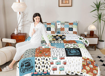 Erosebridal Kids Camper Comforter Set Twin Size Happy Camping Bedding Set for Boys Girls,Rv Accessories Quilt for Inside Travel Trailers,Rustic Woodland Travel Duvet Insert with 1 Pillow Case