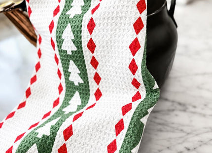 Desert Aqua 2 Pack Double Sided Kitchen Towels || Dish Towels ||Quick Dry || Designer Prints || Highly Absorbent || Hanging Hook (Christmas Tree/Holly)
