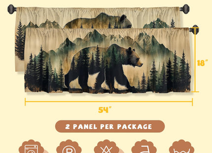 AWJJPO Bear Valance Curtain for Windows 2 Pack Paw Prints Mountain Rustic Forest Rod Pocket Decorative Window Valance for Kitchen Bathroom Bedroom Living Room 54 x 18 Inch