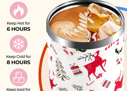 JoviaFesta 40oz Christmas Tumbler with Rechargeable LED Light-Up Handle - Stainless Steel Vacuum Insulated Cup with Lid & Straw - Ideal for Water, Iced Tea, Coffee - Christmas Gift (Reindeer)