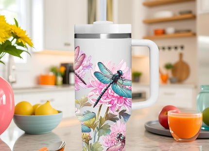 AMZUShome 40 OZ Dragonfly Tumbler with Handle.Dragonfly Lover Gifts.Unique Birthday Christmas Gifts for Dragonfly Lover.Personalized 40 OZ dragonfly Tumbler Gifts for Women Men.