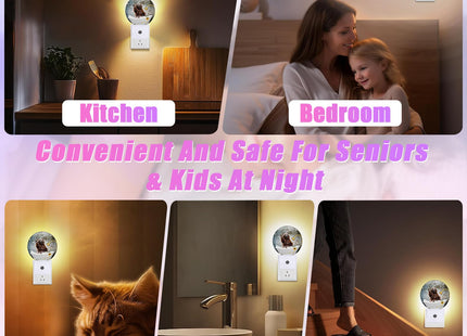 GANTINIR Brown Bear Bathing Night Light LED Lamp Round Plug into Wall Nightlight with Dusk to Dawn Sensor Home Hallway Stairway Kitchen Decor